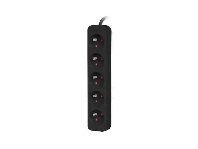 Multiprise 3 m, noire, 5 prises, câble en cuivre massif