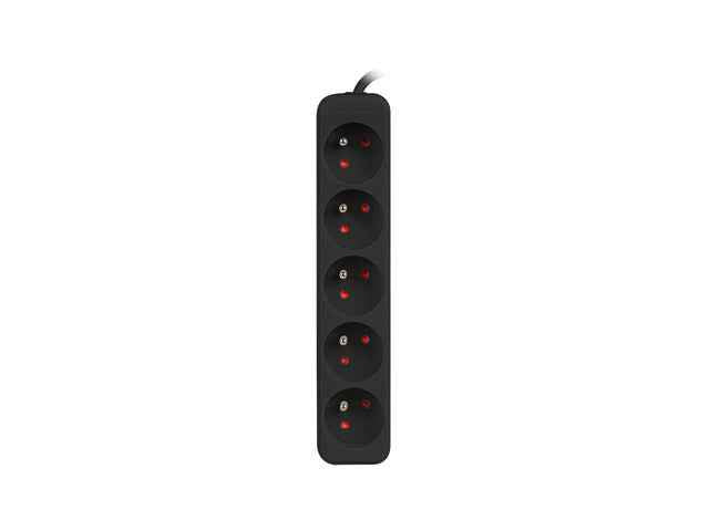 Multiprise 3 m, noire, 5 prises, câble en cuivre massif
