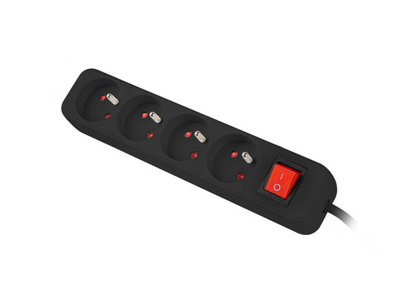 Listwa zasilająca 1,5m, czarna, 4 gniazda, z wyłącznikiem, kabel wykonany z pełnej miedzi