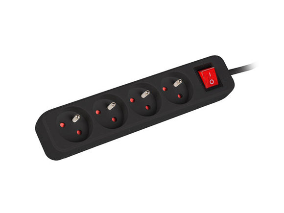Listwa zasilająca 1,5m, czarna, 4 gniazda, z wyłącznikiem, kabel wykonany z pełnej miedzi