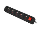 Listwa zasilająca 1,5m, czarna, 5 gniazd, z wyłącznikiem, kabel wykonany z pełnej miedzi