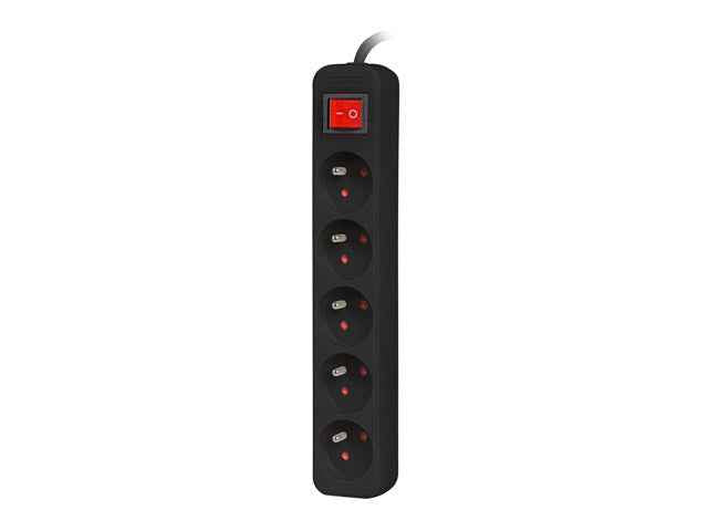 Listwa zasilająca 1,5m, czarna, 5 gniazd, z wyłącznikiem, kabel wykonany z pełnej miedzi