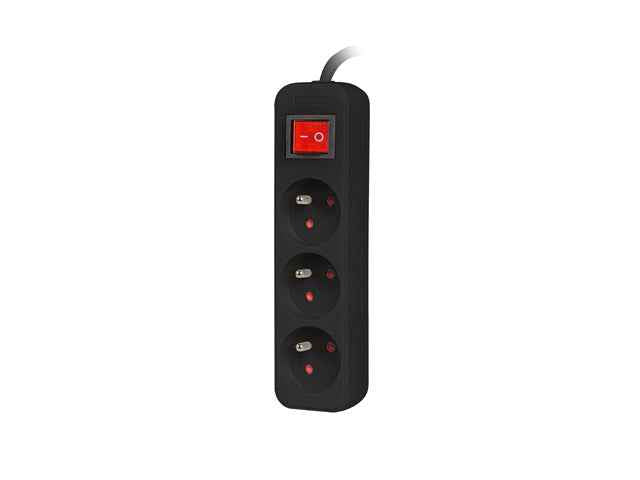 Multiprise 3 m, noire, 3 prises, avec interrupteur, câble en cuivre massif