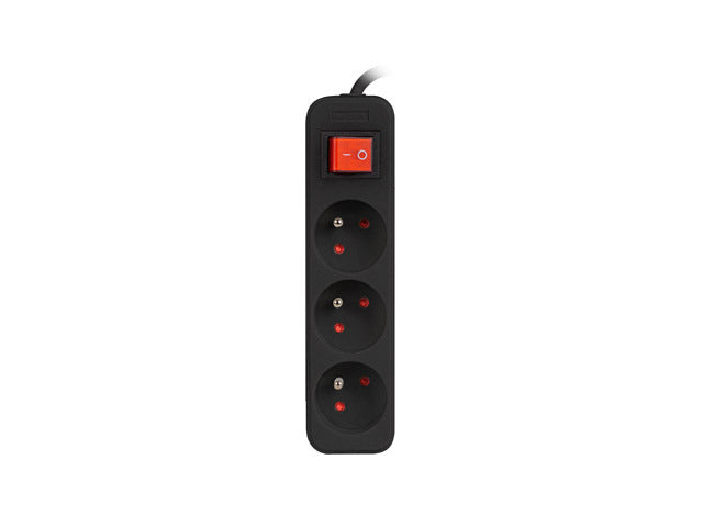 Multiprise 3 m, noire, 3 prises, avec interrupteur, câble en cuivre massif