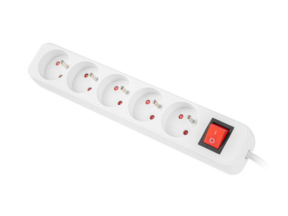 Multiprise 3 m, blanche, 5 prises, avec interrupteur, câble en cuivre massif