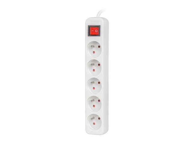 Multiprise 3 m, blanche, 5 prises, avec interrupteur, câble en cuivre massif