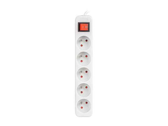 Multiprise 3 m, blanche, 5 prises, avec interrupteur, câble en cuivre massif
