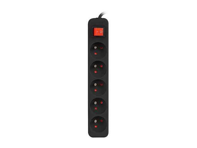 Listwa zasilająca 3m, czarna, 5 gniazd, z wyłącznikiem, kabel wykonany z pełnej miedzi