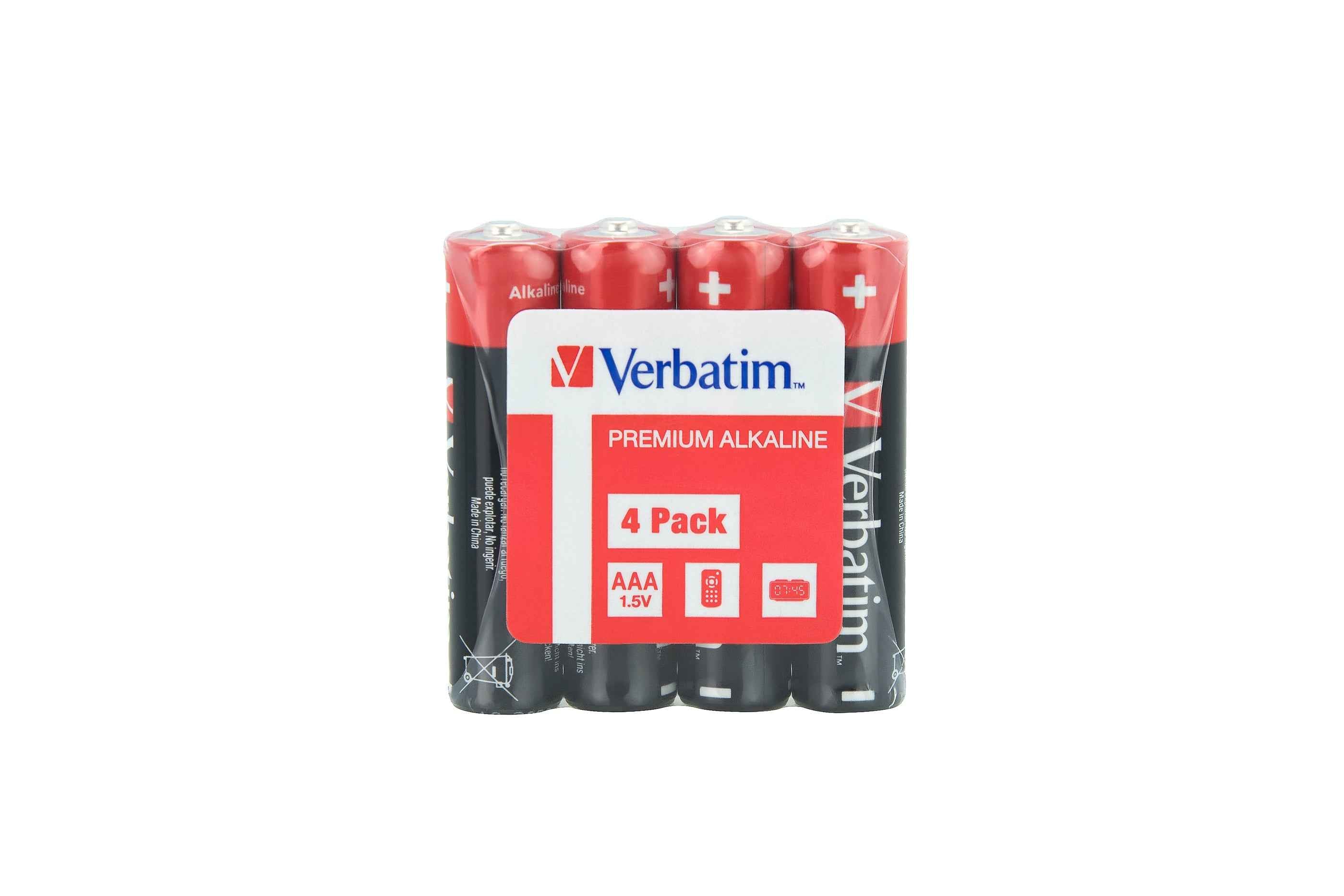 Piles AAA (R3) VERBATIM, alcalines 1,5 V, 4 pièces, emballage rétractable « 49500 » (timbre vert 0,32 lei)