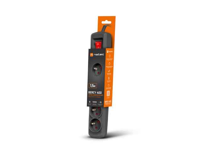 Multiprise parafoudre Bercy 400 1,5 m (5 prises) Noir