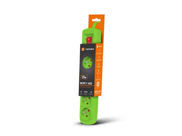 Multiprise parafoudre Bercy 400 1,5 m (5 prises) Vert
