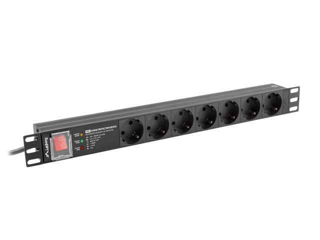 Bloc multiprise LANBERG pour rack 19" (1U, 16 A, 7 x Shuko, 2 m)