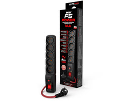 Listwa zasilająca F5 Power 10m 16A (5 gniazd) czarna - 0