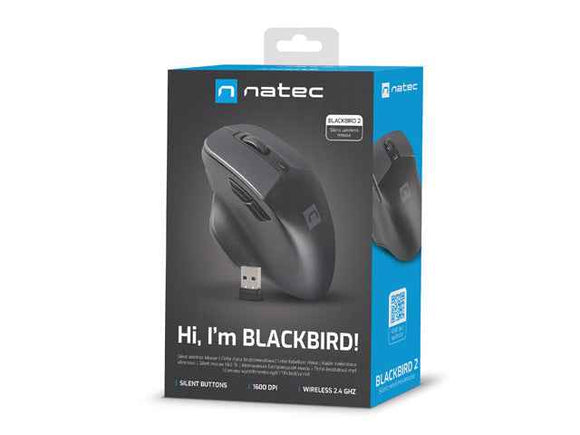 Natec Mouse, BlackBird 2, Silent, Wireless, 1600 DPI, Optical, Black | Natec | Mouse | Optical | Wireless | Black/Gray | BlackBird 2