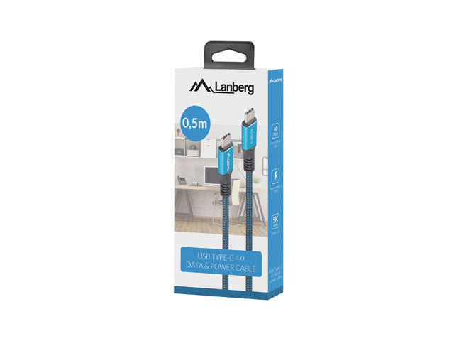 Câble usb lanberg ca-cmcm-45cu-0005-bk usb 4 gen 2x2 05 m usb c noir bleu