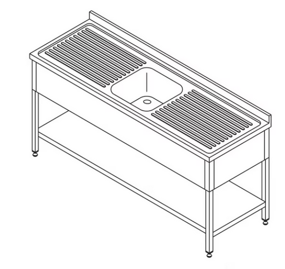 Plonge - 160 x 60 cm - avec évier et dosseret - incl étagère de rangement - clicktofournisseur.com