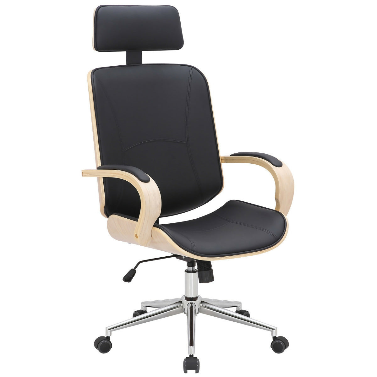 Dayton Office Chair, Black Leather &amp; Natural Wood