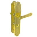 2 poignées de porte sur plaque REGENCE, Verrou condamnation pour salle de bain, Finition laiton poli doré, Entraxe standard 195 mm