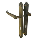 2 poignées de porte sur plaque ISABELLA, Entrée de clé pour chambre, Finition laiton patiné, Entraxe standard 195 mm