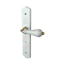 2 poignées de porte ROSAE, Verrou de condamnation pour salles de bain/WC, Porcelaine de Limoges, Finition coude doré, Entraxe standard 195 mm