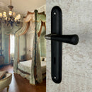2 poignées de porte sur plaque CLEO, Entrée de clé pour chambre, Finition bois noir, Entraxe standard 195 mm-1