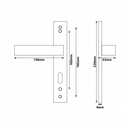 Schéma technique de poignées de porte universelles Dualfit sur plaque ronde BRUNELLA, Sans trou pour pièce à vivre, Finition Acier noir mat bi-entraxe 165-195