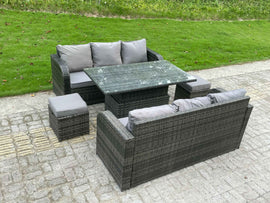 Fimous Meuble de jardin canapé rotin 8 places avec table à manger réglable et tabouret Ensemble salon extérieur
