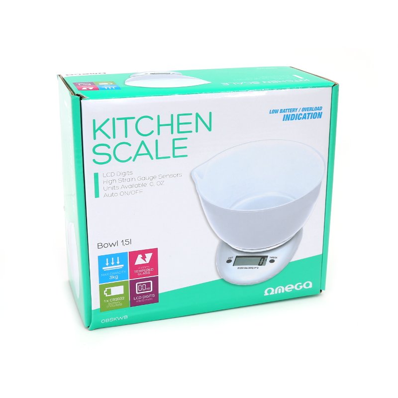 Balance de cuisine Omega OBSKWB, blanche