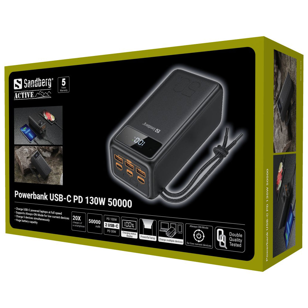 Batterie externe sandberg 420-75 usb-c pd 130 w 50 000 mah
