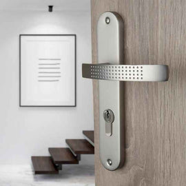 2 poignées de porte sur plaque AUDACE, Trou de cylindre - entrée - bureau, Finition aluminium nickel mat, Entraxe standard 195 mm