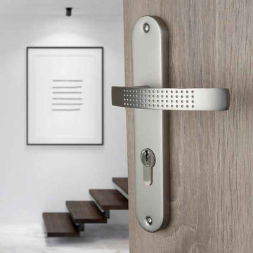 2 poignées de porte sur plaque AUDACE, Trou de cylindre - entrée - bureau, Finition aluminium nickel mat, Entraxe standard 195 mm