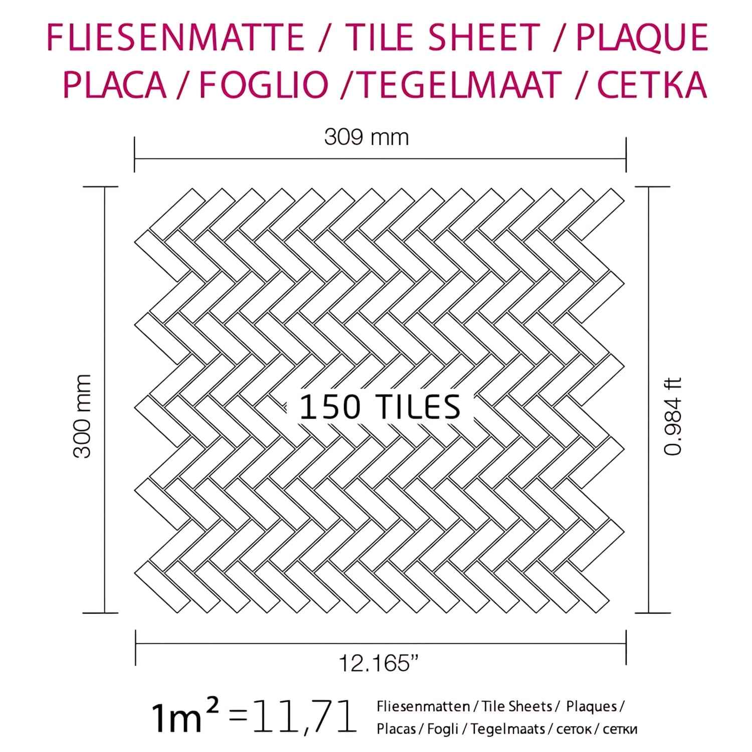 Mosaïque métal massif Carrelage Acier inoxydable brossé gris Grosseur 1,6mm ALLOY Herringbone-S-S-B 0,94 m2