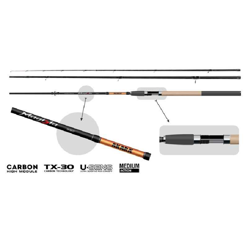 Canne à pêche de fond AKARA Magista Feeder Tx-30 3 brins, longueur 3,60 m, poids 255 g, résistance 90-120-150 g