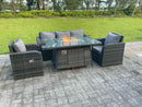 Fimous Dark Mixed Grey Rotin Outdoor Garden Furniture Foyer à Gaz Table Chauffage à Gaz Set Salon Canapé Chaise Longue 5 Places