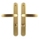 2 poignées de porte sur plaque VINTAGE, Verrou condamnation pour salle de bain/WC, Finition laiton doré satiné, Entraxe stand 195 mm