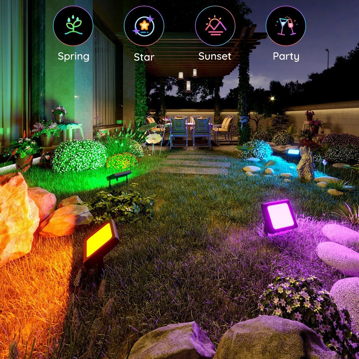 Projecteurs led govee h7060 ; rgbicww ip65 bluetooth wi-fi