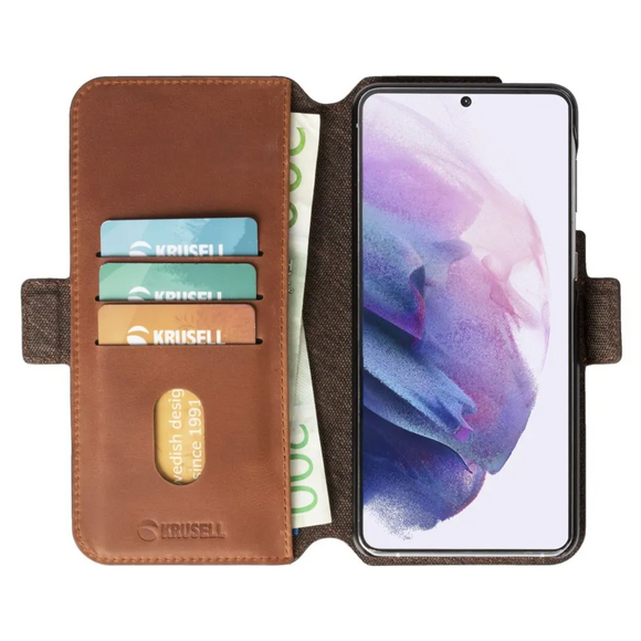 Étui portefeuille Krusell pour Samsung Galaxy S21+, cognac vintage (62270)
