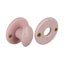 2 poignées sur rosaces rondes LIZON, Verrou de condamnation pour salle de bain/WC, Porcelaine rose, Finition coude en Laiton poli doré