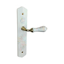 2 poignées de porte ROSAE, Sans trou pour pièce à vivre, Porcelaine de Limoges, Finition coude doré, Entraxe standard 195 mm