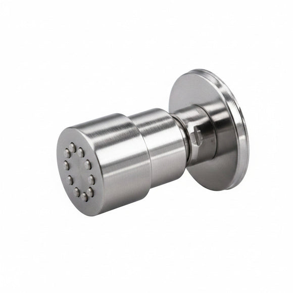 Bagnoclic idrogetto idromassaggio tondo in ottone cromato lucido, per installazione a muro.