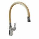 Bagnoclic miscelatore cucina cromato con canna flessibile beige in gomma, design moderno.