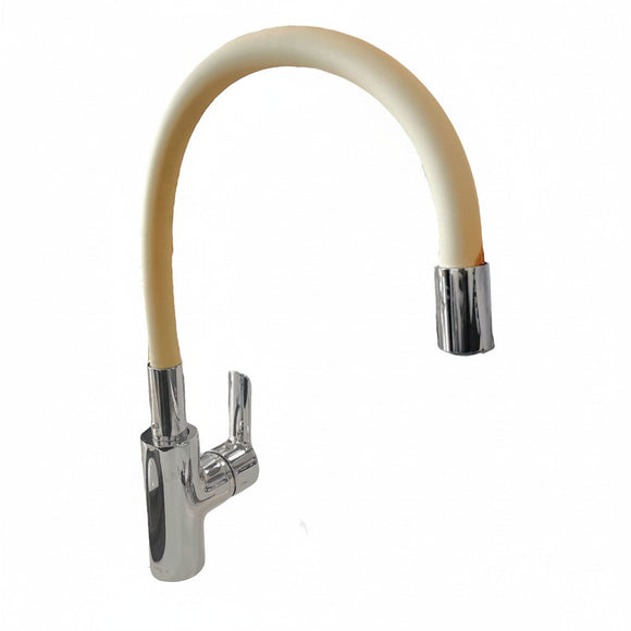 Bagnoclic miscelatore cucina cromato con canna flessibile beige in gomma, design moderno.