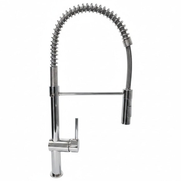 Miscelatore da cucina cromato Bagnoclic alto 62 cm con doccetta a doppio getto e molla flessibile.