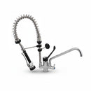 Bagnoclic miscelatore professionale da cucina in acciaio cromato con doccetta flessibile, canna girevole e supporto a parete.