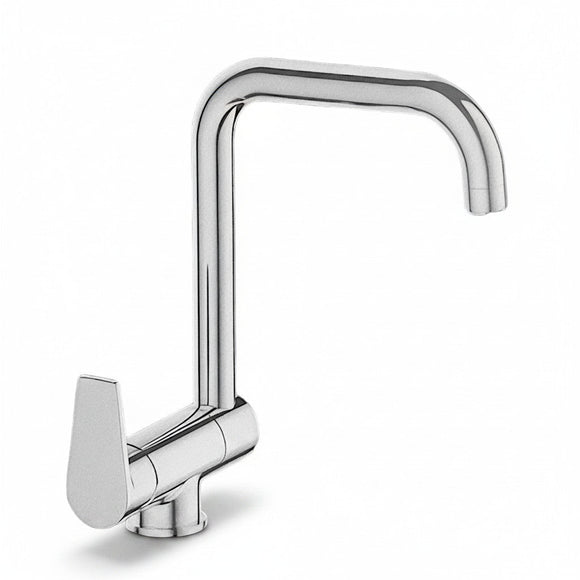 Miscelatore per lavello cromato lucido Bagnoclic, con canna alta girevole abbattibile e leva singola. Realizzato in ottone pesante.