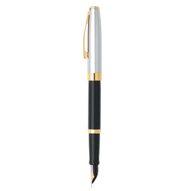 Segaris Black Fine Fountain Pen w/ Chrome Cap & Gold Trim - 0