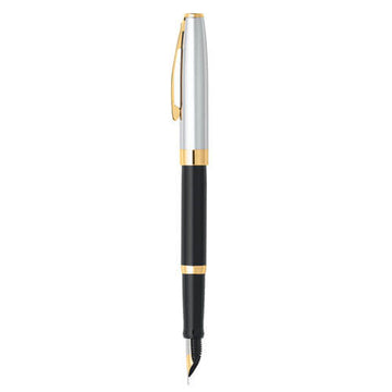 Segaris Black Fine Fountain Pen w/ Chrome Cap & Gold Trim - 0