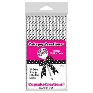 Cakepop Black-Dotted Sticks 15cm 24pk (Red)