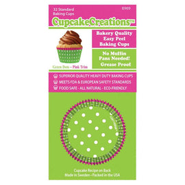 Standard Green Dots and Pink Trim Cupcake Cups 32pk