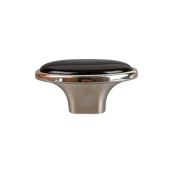 Bouton de meuble STARK, Finition nickel brillant & céramique noire